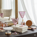 Egyptian Handblown Vintage Pink Etched Goblet with 14K Gold lining (Set of 2)