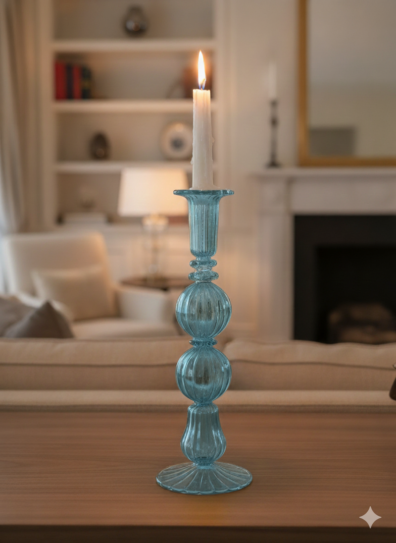 Handblown Pebble w/ Lantern Shaped Candle Holder