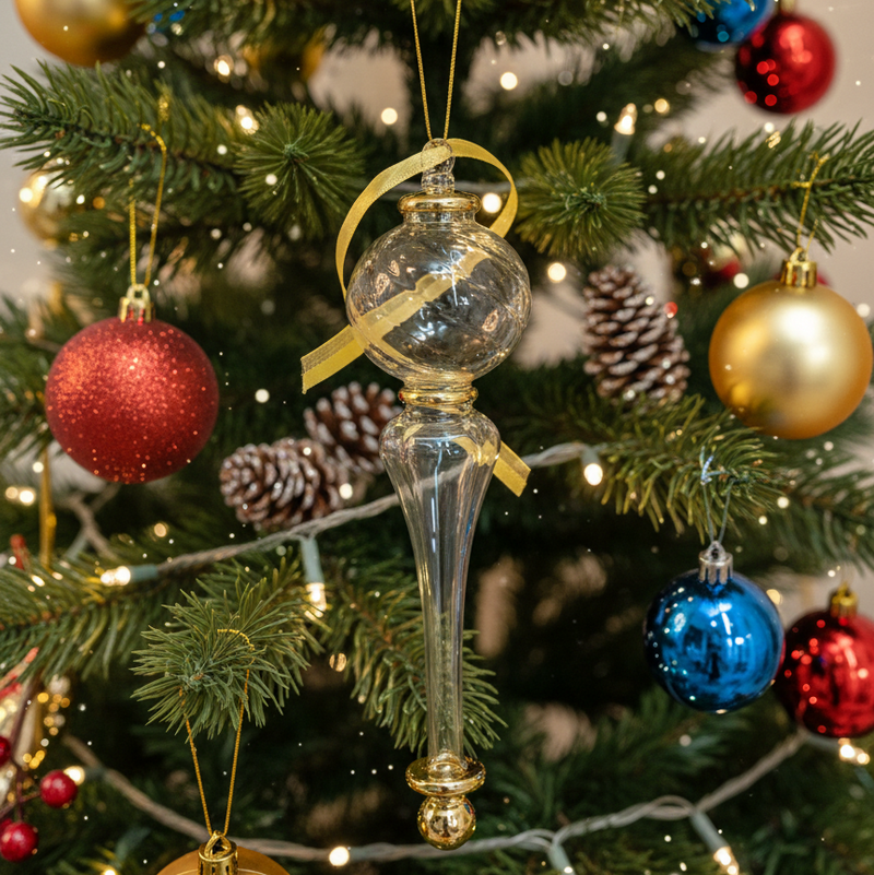Decorative Christmas ornament on a tree with colorful baubles