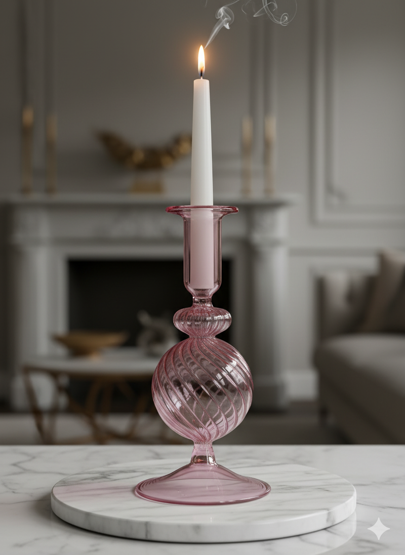 Handblown Spiral Globe Swirl Glass Candle Holders