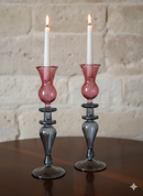 Handblown Swirl Glass Candle Holders - Set of 2 Red/Green