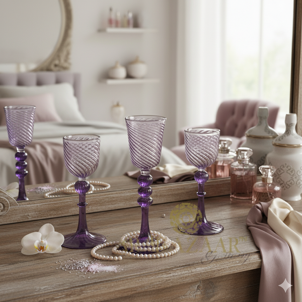 Egyptian Handblown Pastel Purple Goblet Swirl Glass (Set of 3)