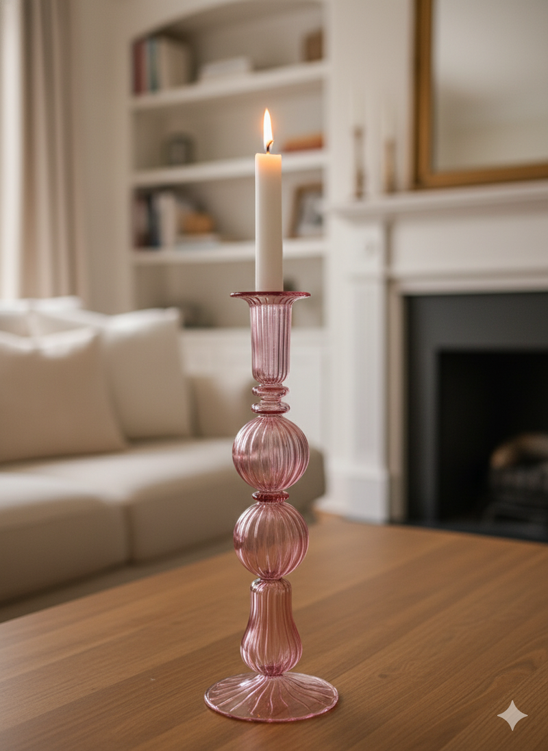 Handblown Pebble w/ Lantern Shaped Candle Holder