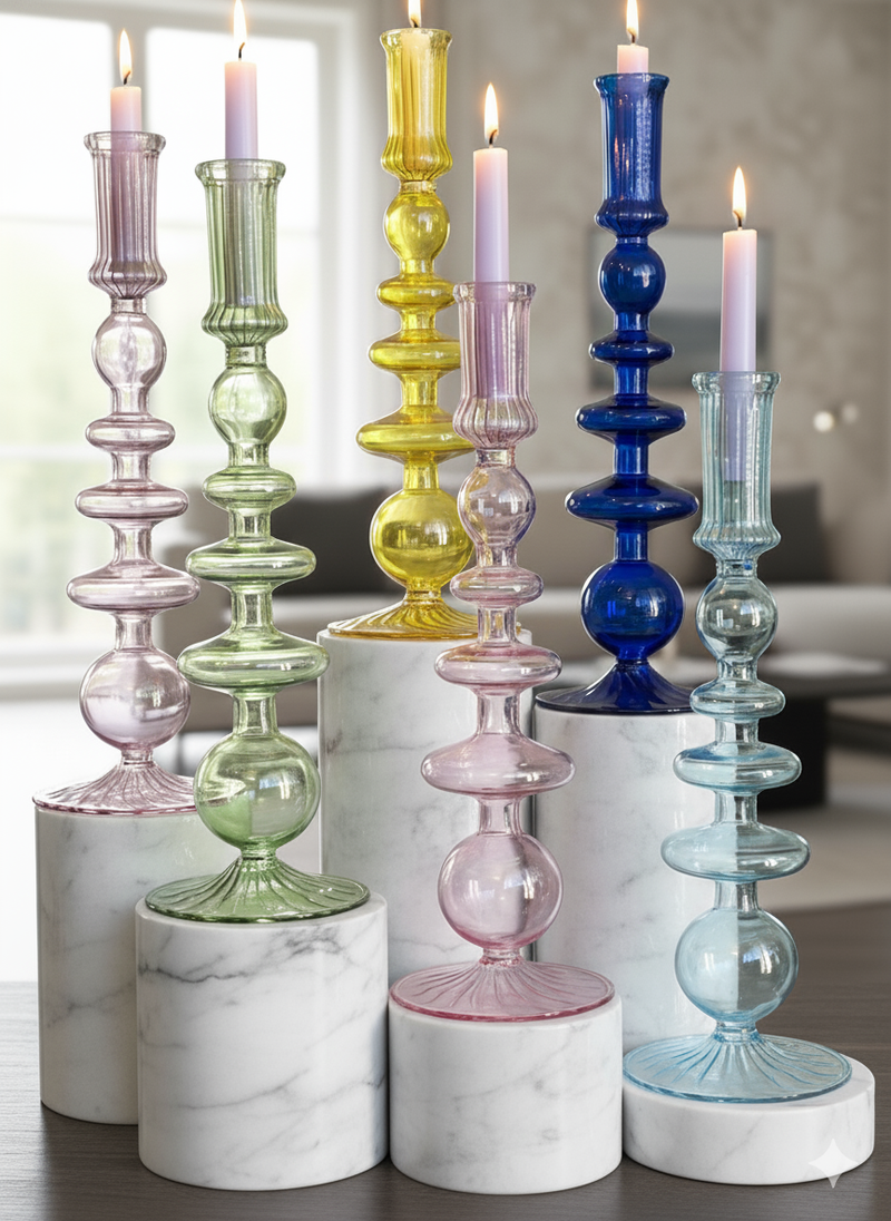 Egyptian Handblown Fear/Globe Swirl Glass Candle Stick