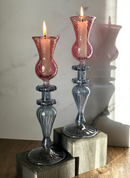 Handblown Swirl Glass Candle Holders - Set of 2 Red/Green