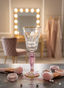 Egyptian Handblown Dark Rose Embossed Etched Goblet 14K Gold lining (Set of 2)