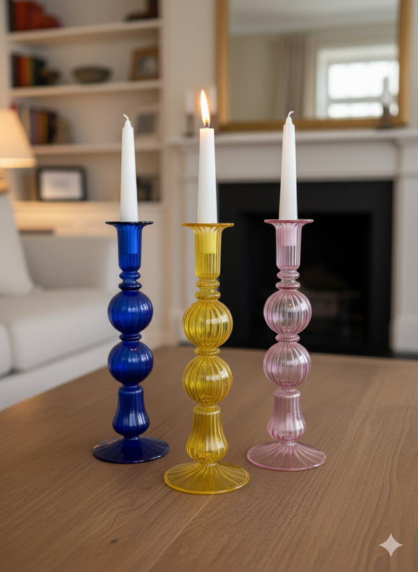 Handblown Pebble w/ Lantern Shaped Candle Holder