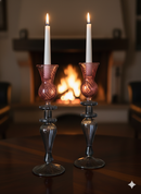 Handblown Swirl Glass Candle Holders - Set of 2 Red/Green