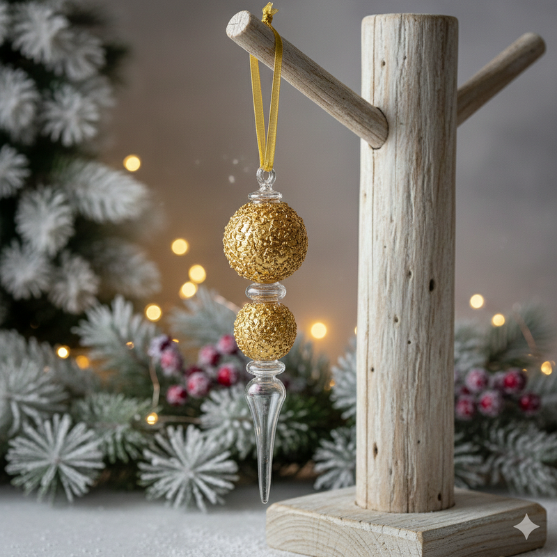 Granular 2 Gold Ball Baton W/ Crystal Teardrop Base Ornament