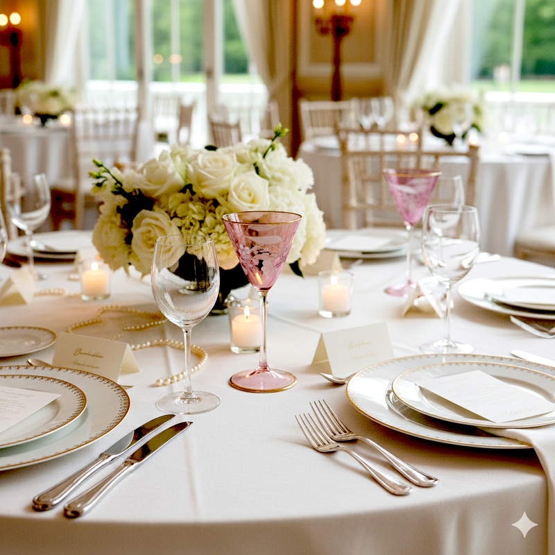 Egyptian Handblown Vintage Pink Etched Goblet with 14K Gold lining (Set of 2)