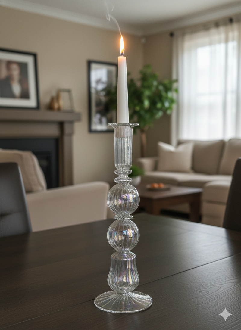 Handblown Pebble w/ Lantern Shaped Candle Holder