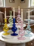 Handblown Spiral Globe Swirl Glass Candle Holders