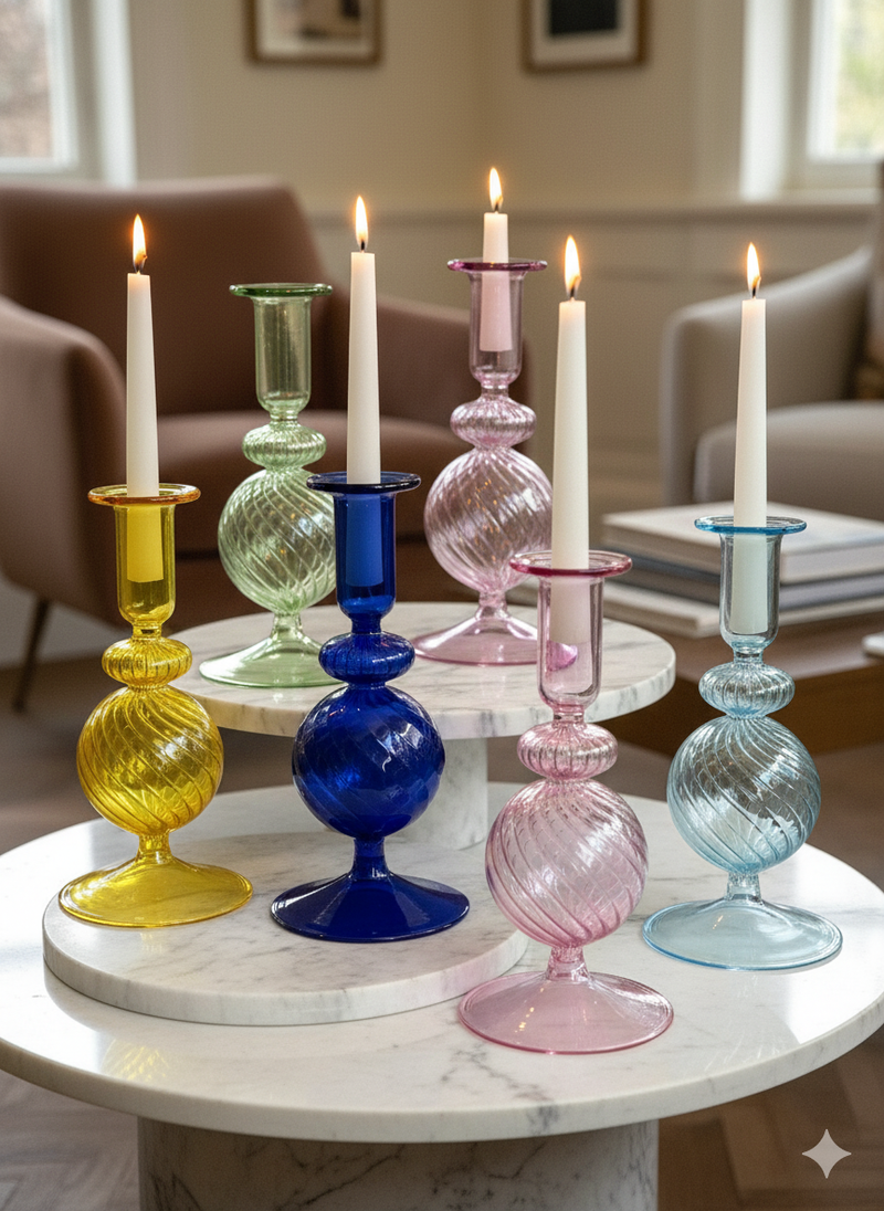 Handblown Spiral Globe Swirl Glass Candle Holders
