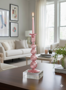 Hand Blown Swirl Glass Candle Holder: Colorful Puffed Design