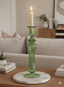 Handblown Sphere w/ Curved Shape  Swirl Glass Candle Stick