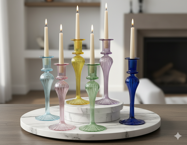 Handblown Funnel Swirl Candle Holders Organic Colors