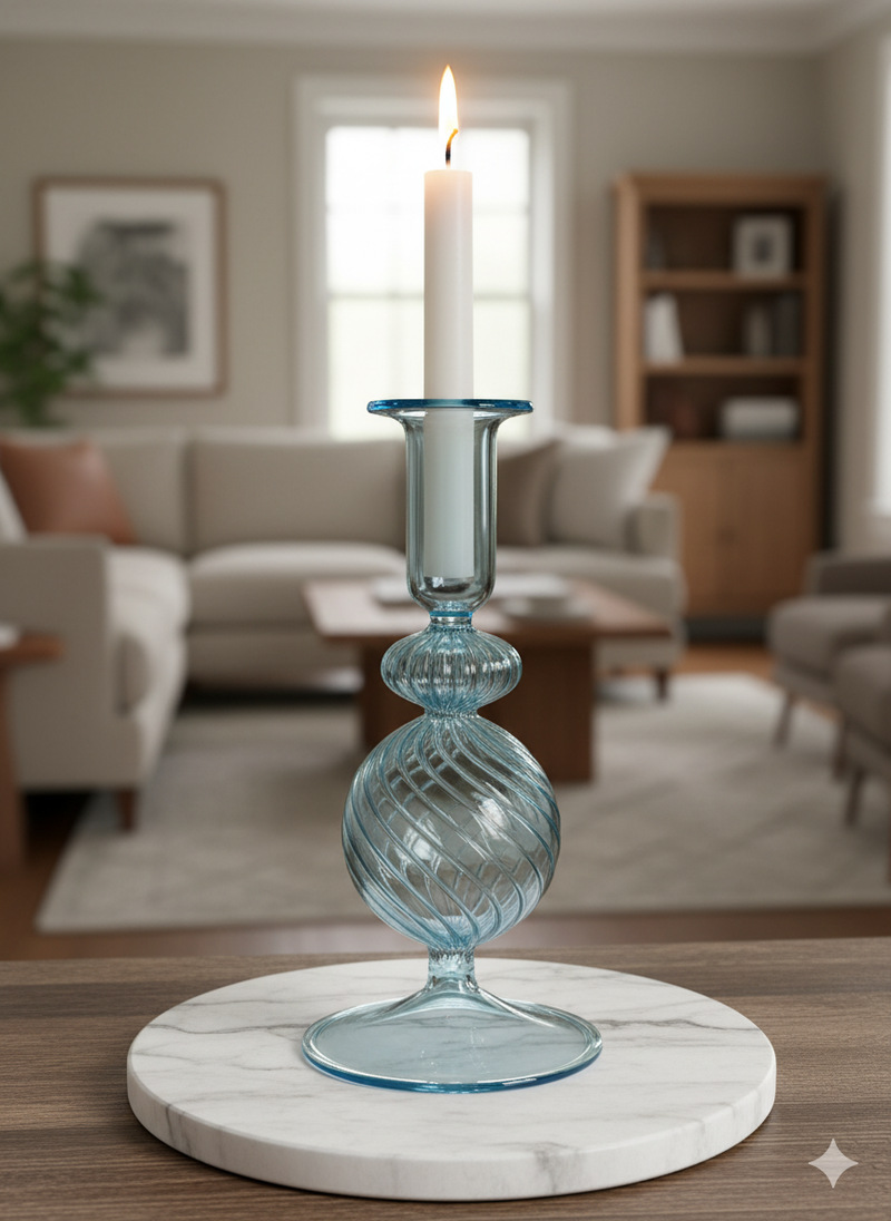 Handblown Spiral Globe Swirl Glass Candle Holders
