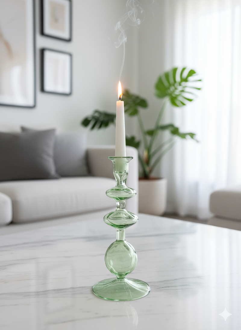 Handblown Onda Ball Shape Swirl Glass Candle Holders