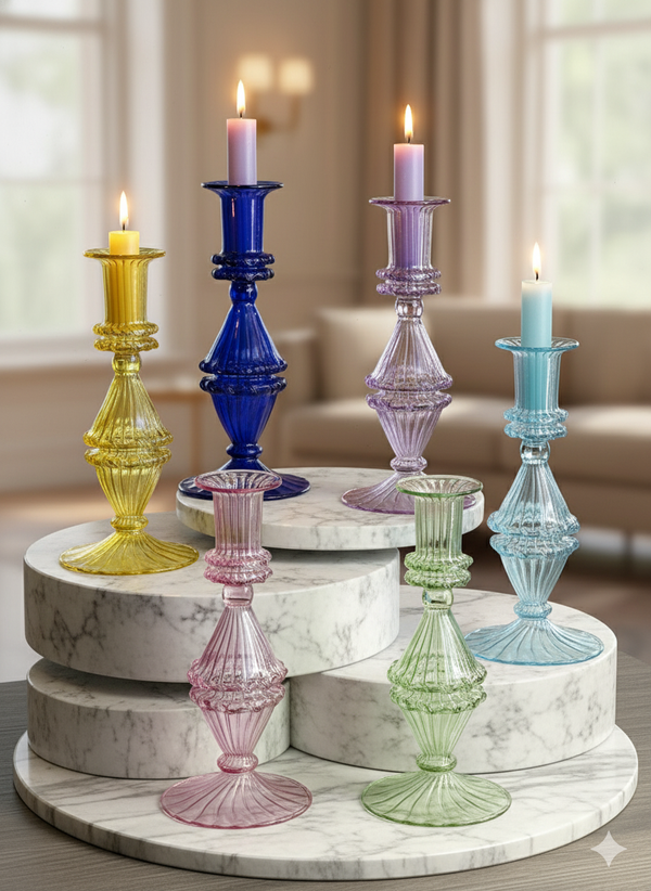 Handblown Gems Swirl Glass Candle Holders