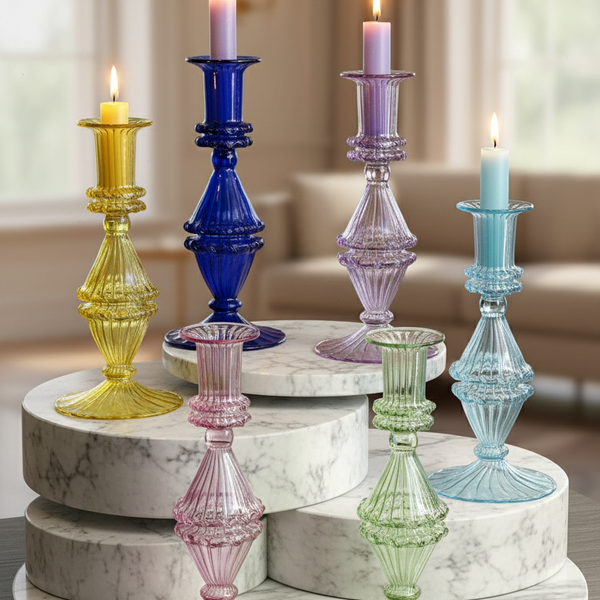 Handblown Gems Swirl Glass Candle Holders