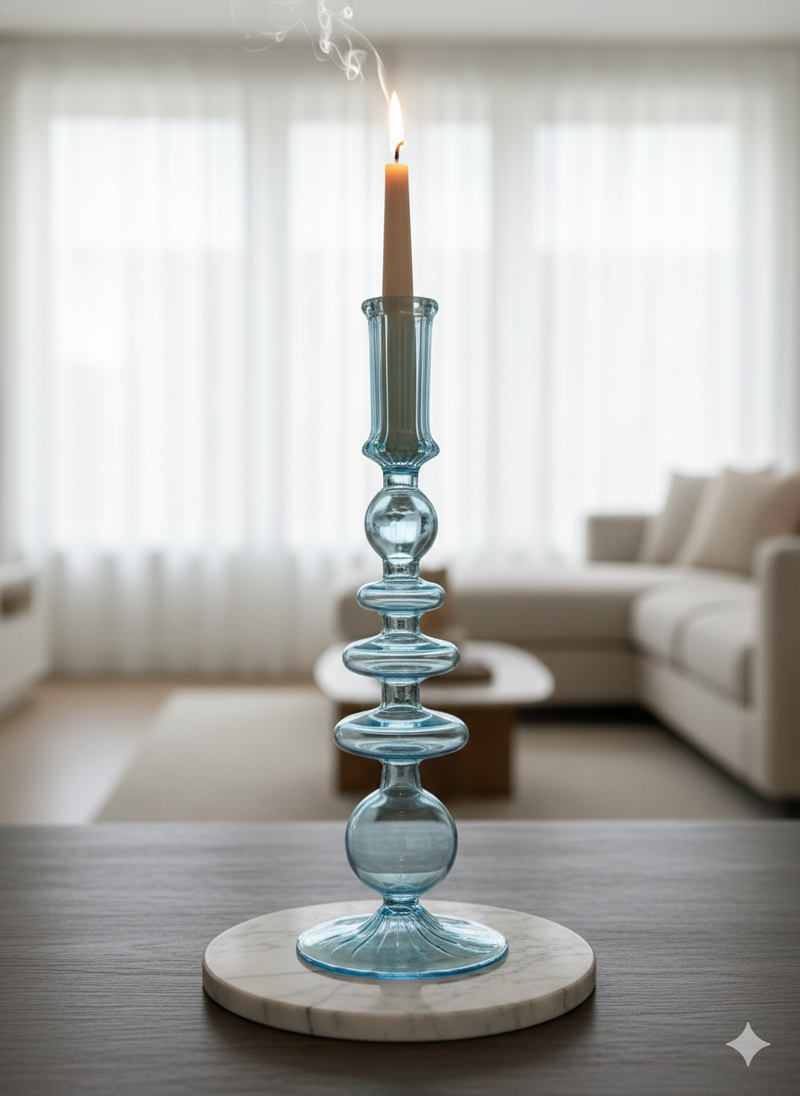 Egyptian Handblown Fear/Globe Swirl Glass Candle Stick