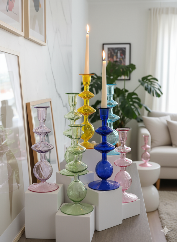 Handblown Onda Ball Shape Swirl Glass Candle Holders