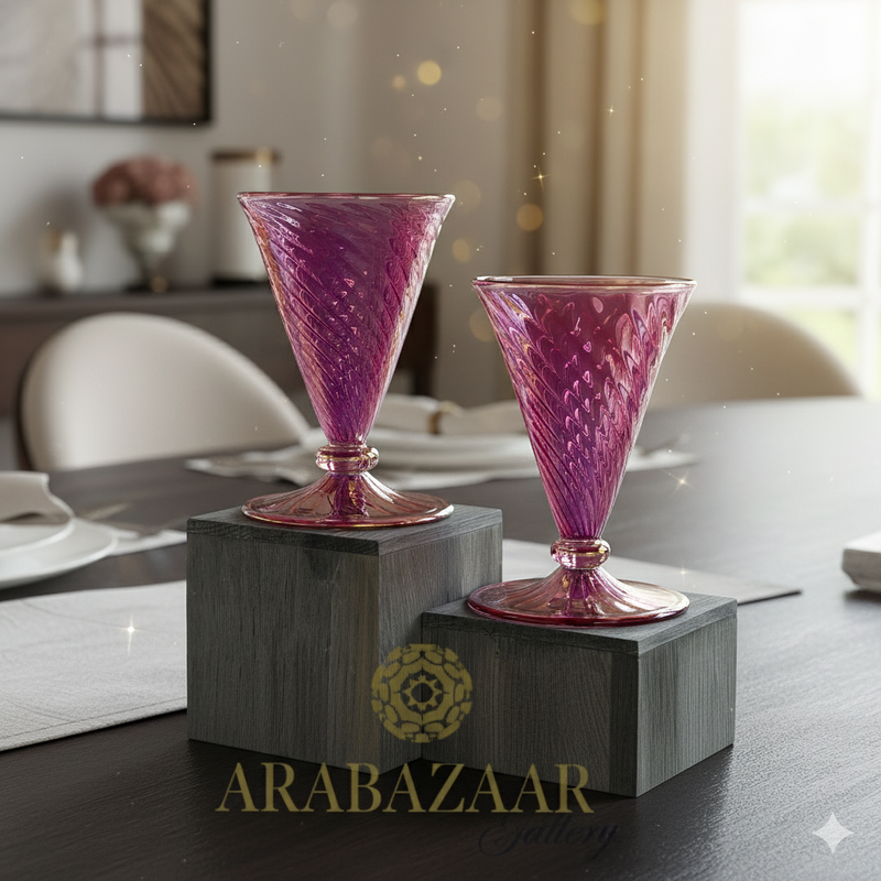 Egyptian Handblown Modern Drinking Swirl Glass  (Set of 2)