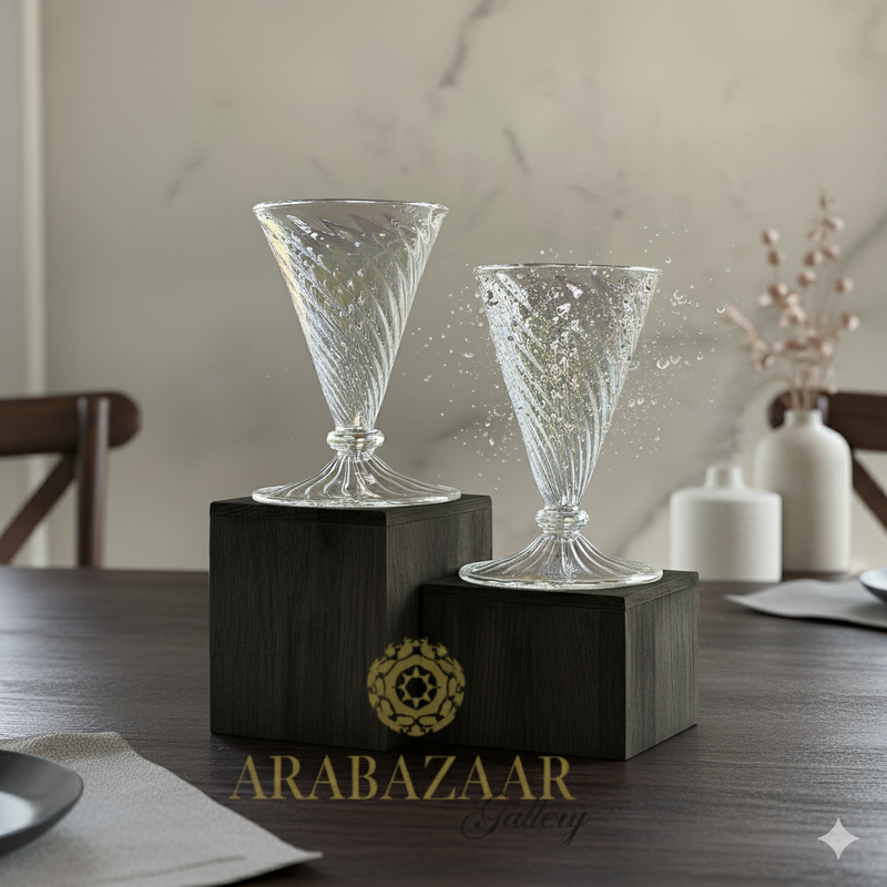 Egyptian Handblown Modern Drinking Swirl Glass  (Set of 2)