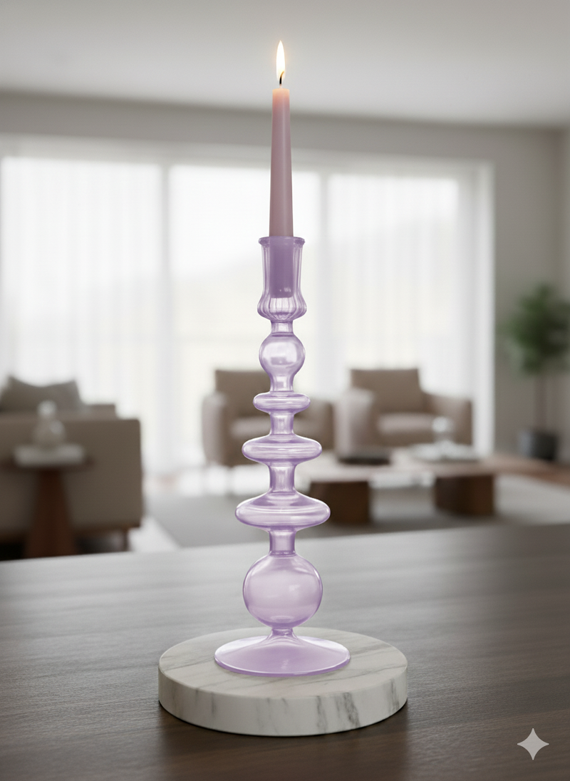 Egyptian Handblown Fear/Globe Swirl Glass Candle Stick