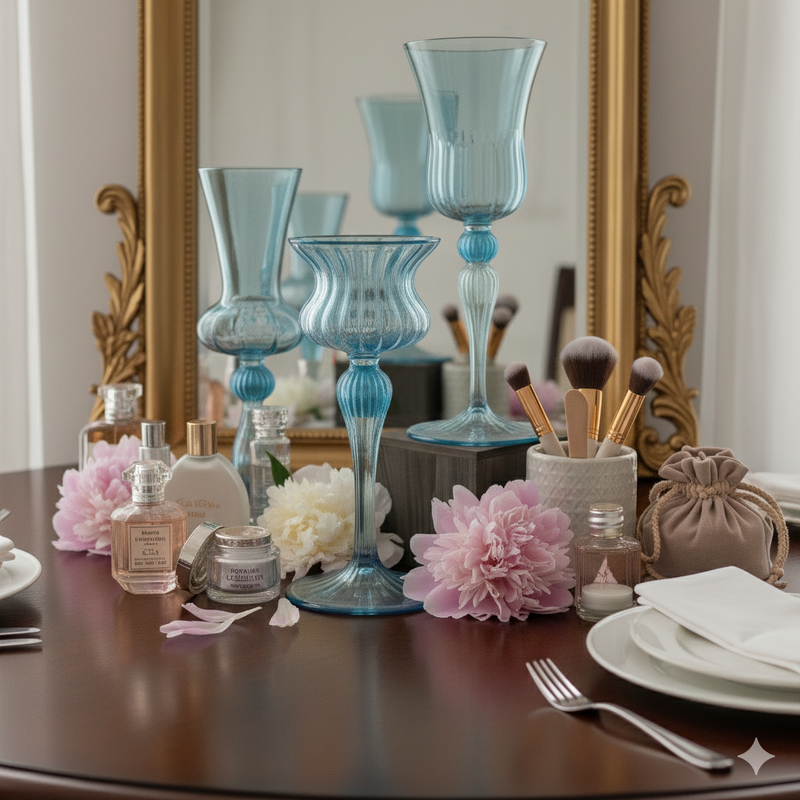 Egyptian Handblown Aqua Goblet Swirl Glass (Set of 3)