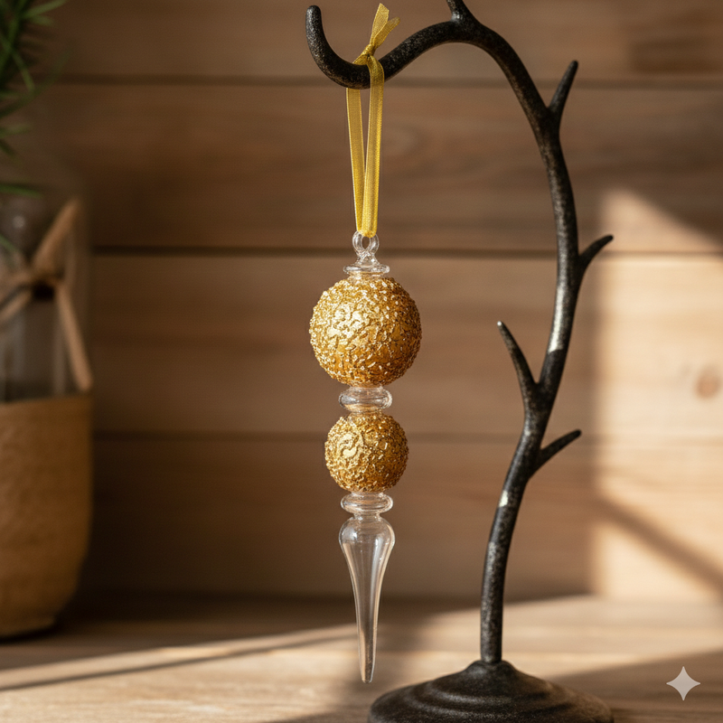 Granular 2 Gold Ball Baton W/ Crystal Teardrop Base Ornament