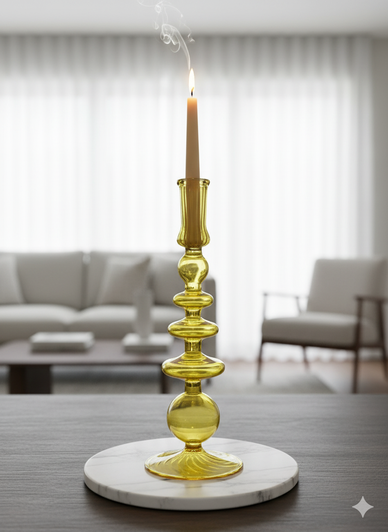 Egyptian Handblown Fear/Globe Swirl Glass Candle Stick
