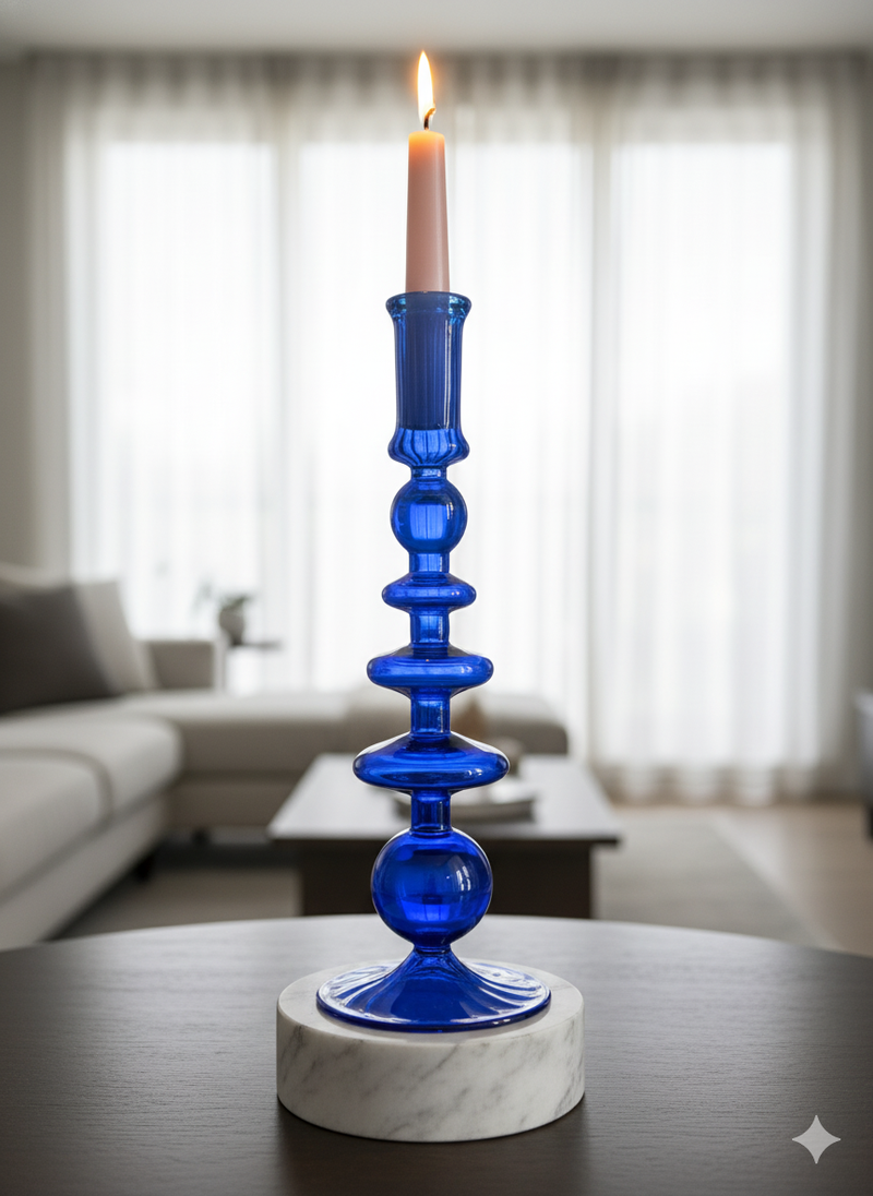 Egyptian Handblown Fear/Globe Swirl Glass Candle Stick
