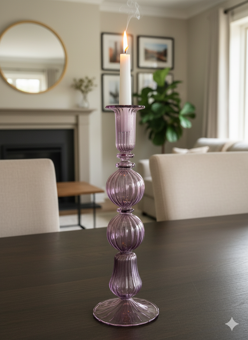 Handblown Pebble w/ Lantern Shaped Candle Holder
