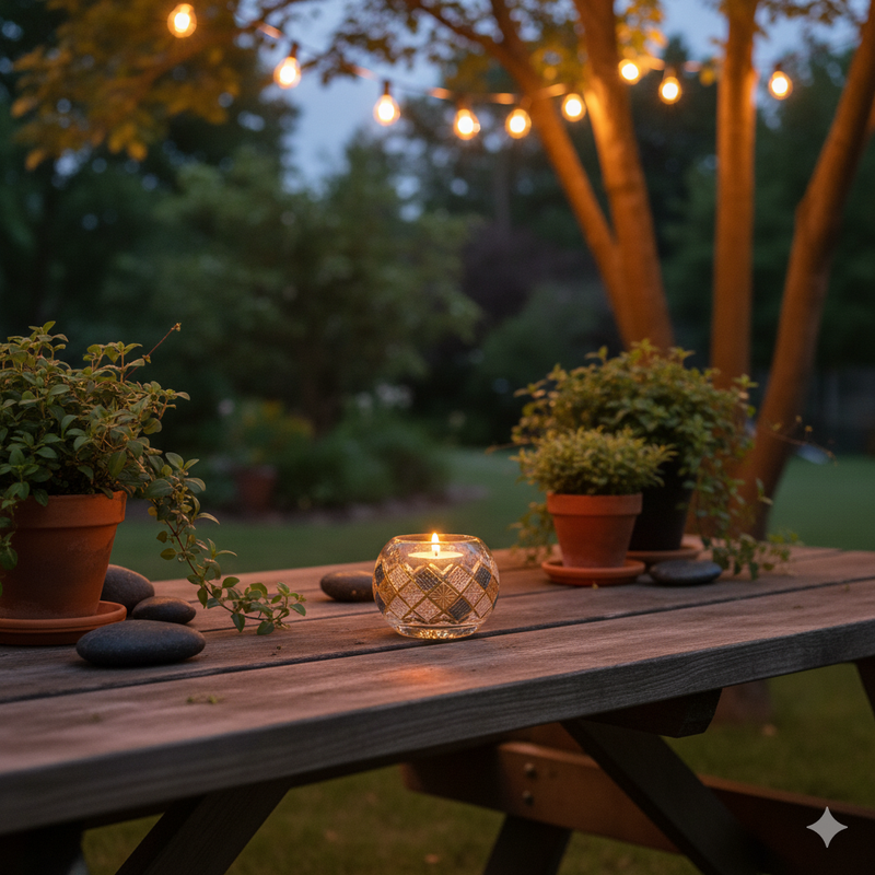 Egyptian Hand Blown Glass Tea Light Holder - Blue & Clear Glass
