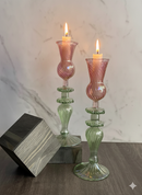 Handblown Swirl Glass Candle Holders - Set of 2 Red/Green