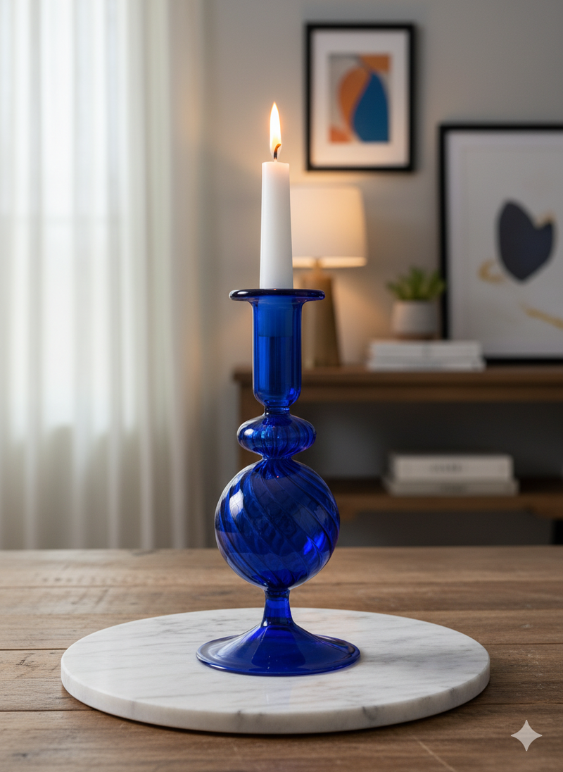 Handblown Spiral Globe Swirl Glass Candle Holders
