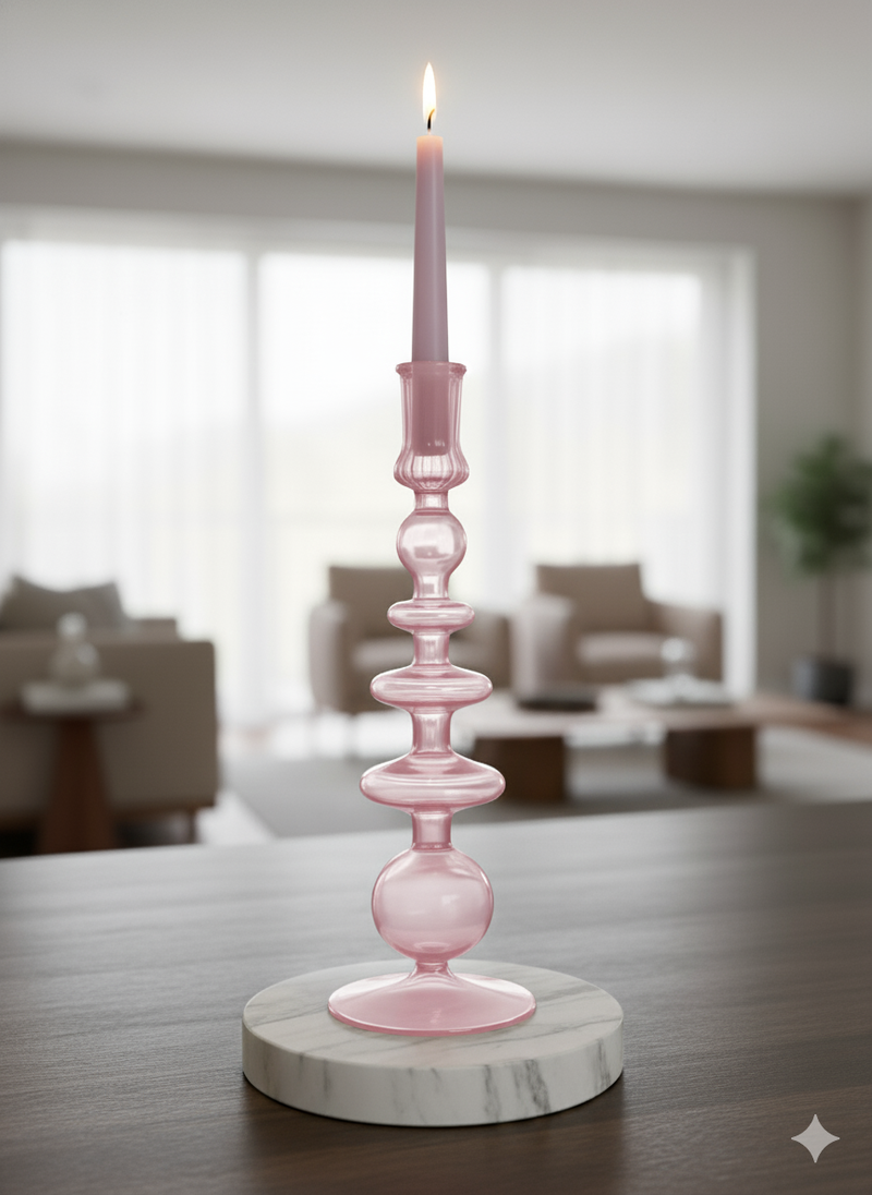 Egyptian Handblown Fear/Globe Swirl Glass Candle Stick