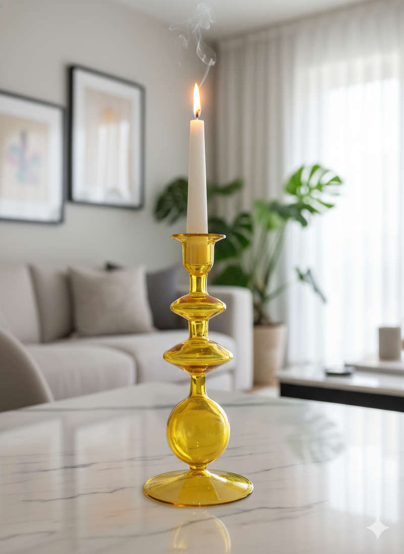 Handblown Onda Ball Shape Swirl Glass Candle Holders