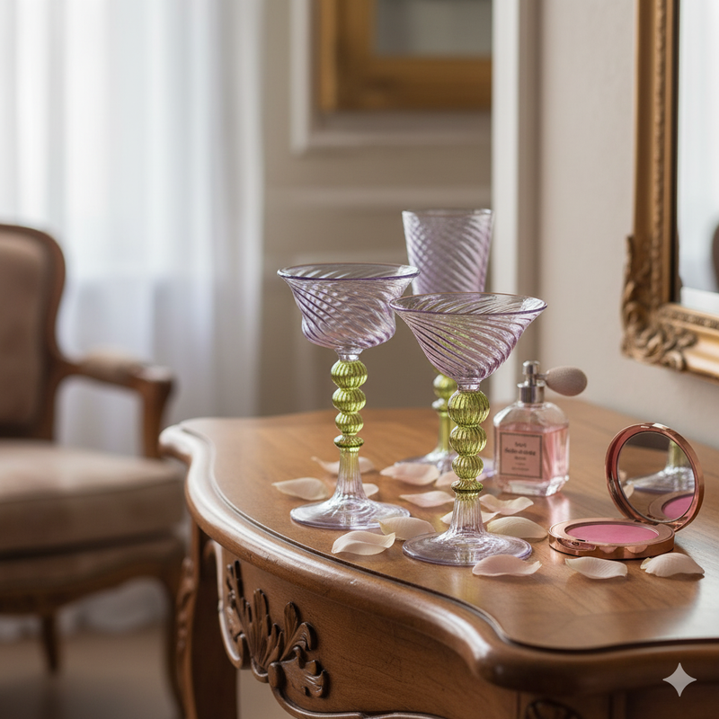 The Royal light Purple & Olive Goblet Swirl Glass (Set of 3)