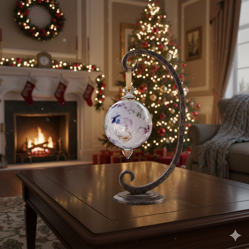 Handmade Egyptian Blown Glass Ornament: Multicolor Ceramic Globe, 14k Gold Accents