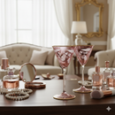 Egyptian Handblown Vintage Pink Etched Goblet with 14K Gold lining (Set of 2)