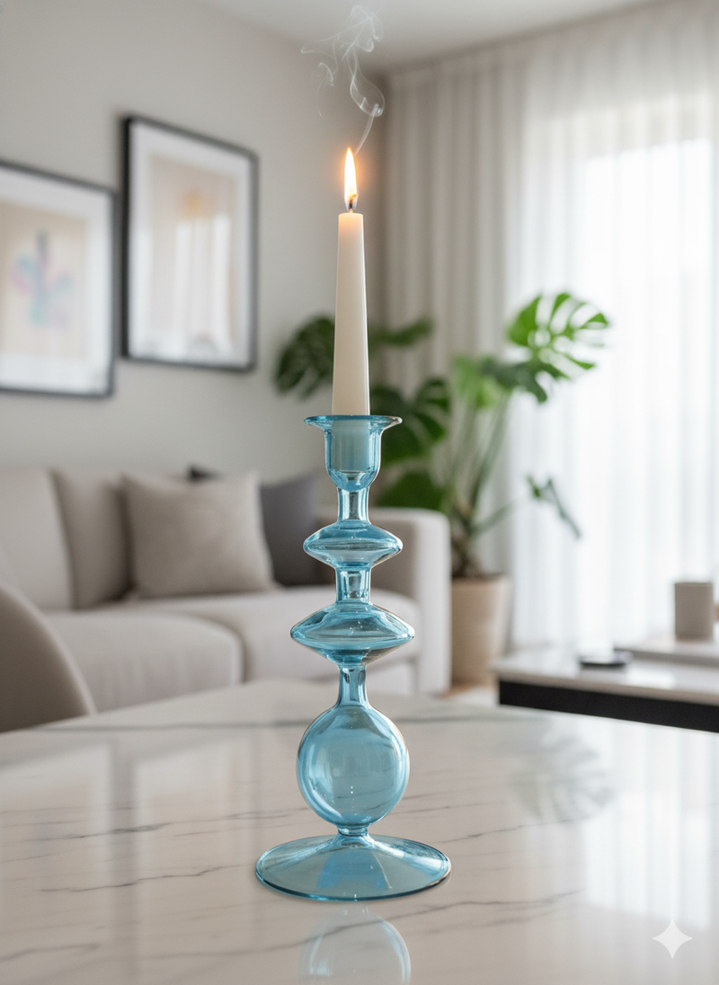 Handblown Onda Ball Shape Swirl Glass Candle Holders