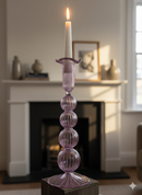Hand Blown Swirl Glass Candle Holder: Colorful Puffed Design