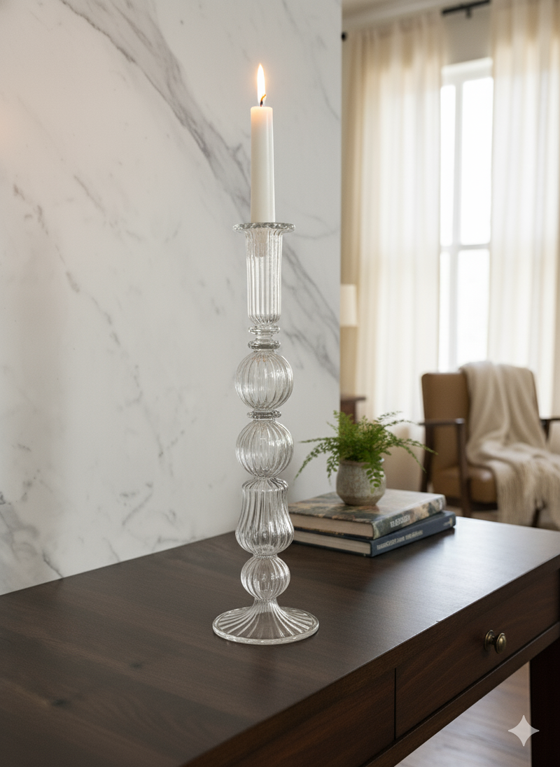 Handblown Pebble w/ Lantern Shaped Candle Holder