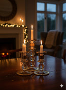 Handblown Quartz Gold Candle Holders Set of 3