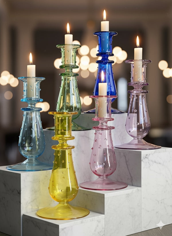 Handblown TearDrop w/ Glass Dots Candle Holders