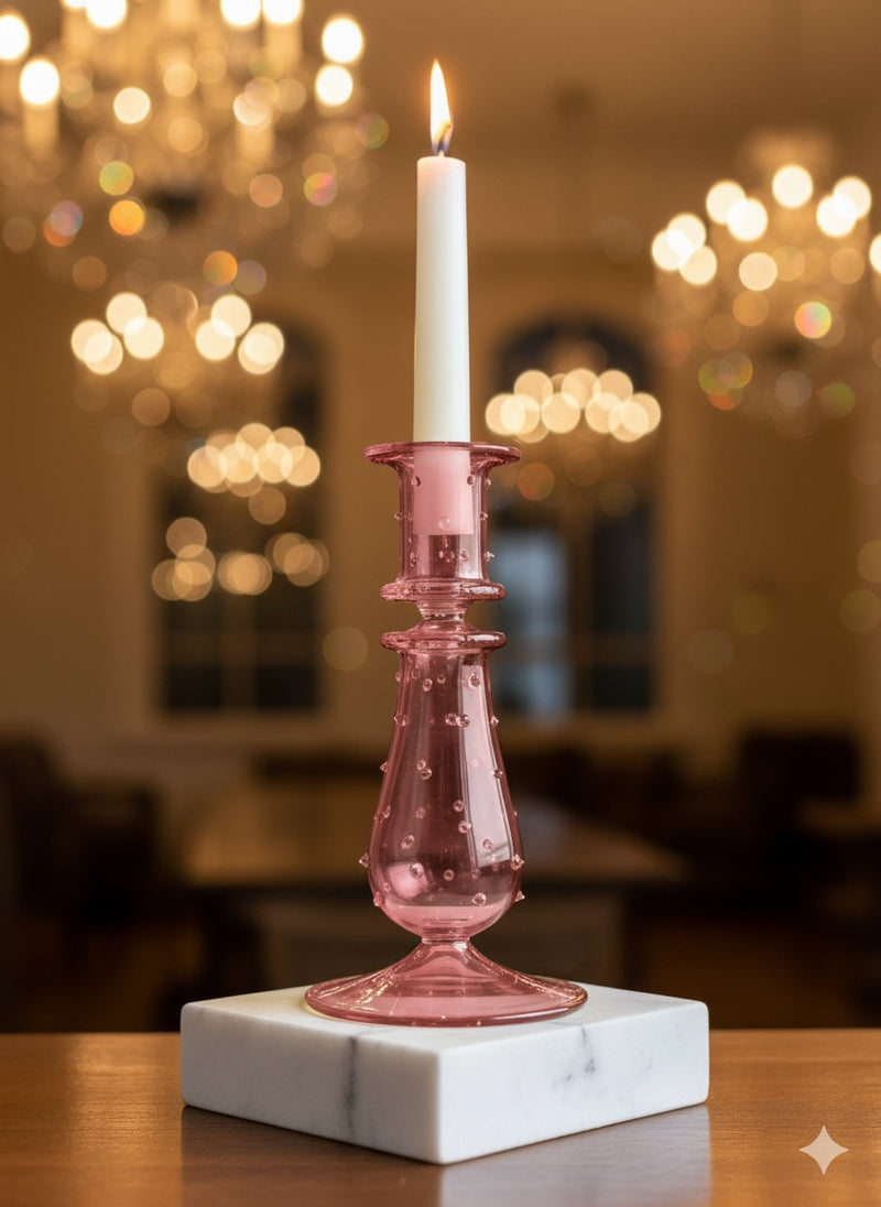 Handblown TearDrop w/ Glass Dots Candle Holders