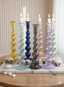 Handblown Tall Puffed Swirl Glass Candle Stick