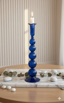 Handblown Tall Puffed Swirl Glass Candle Stick